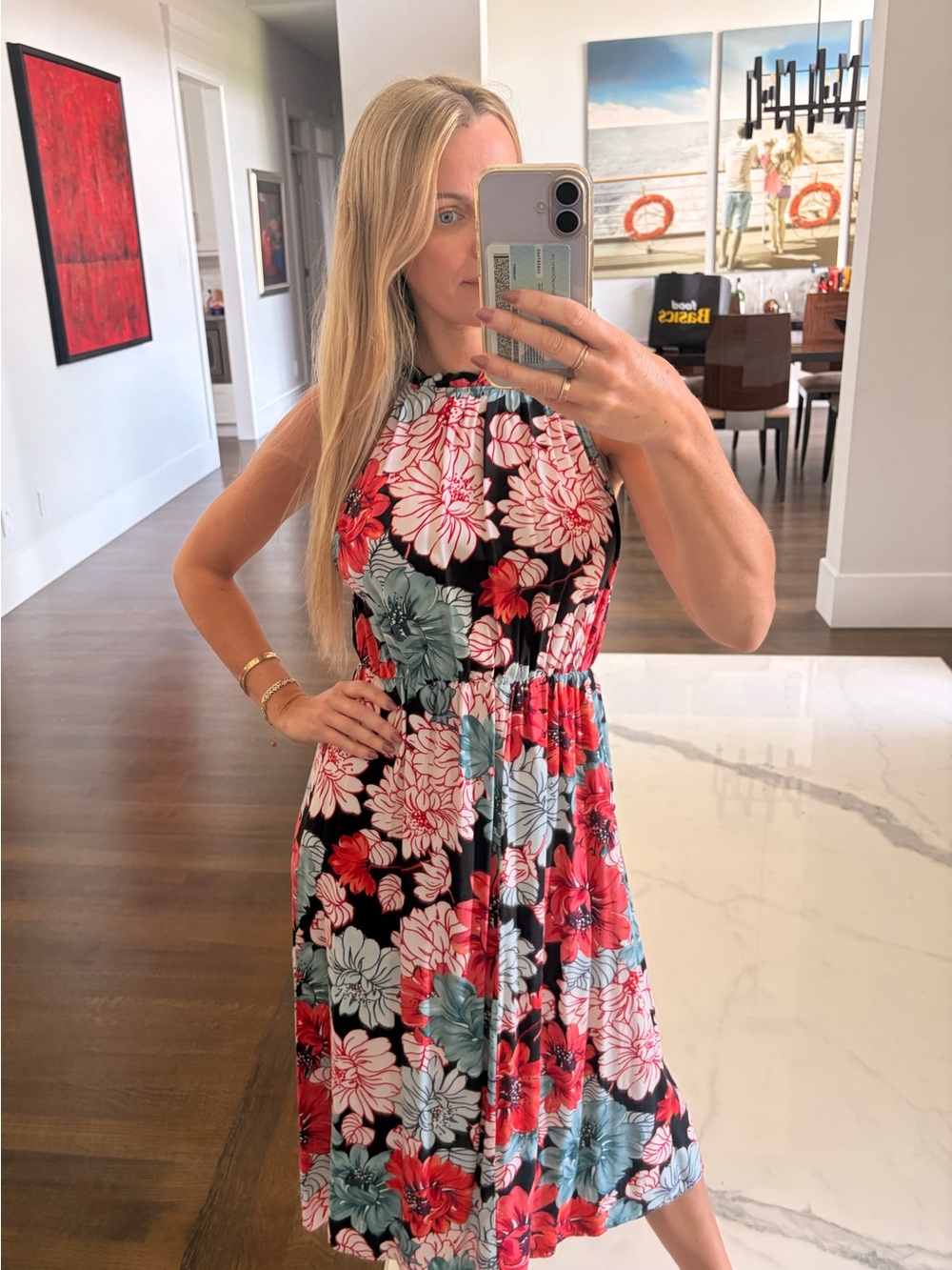 Cupshe Floral Halter Sundress in Black, Red & Mint - Women's Dress